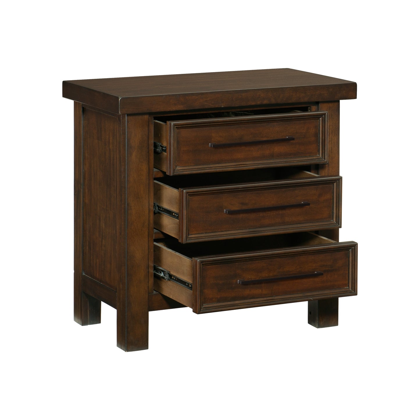 Classic Brown Finish 1pc Nightstand of 3x Drawers Mango Veneer Wood Transitional Bedroom Furniture