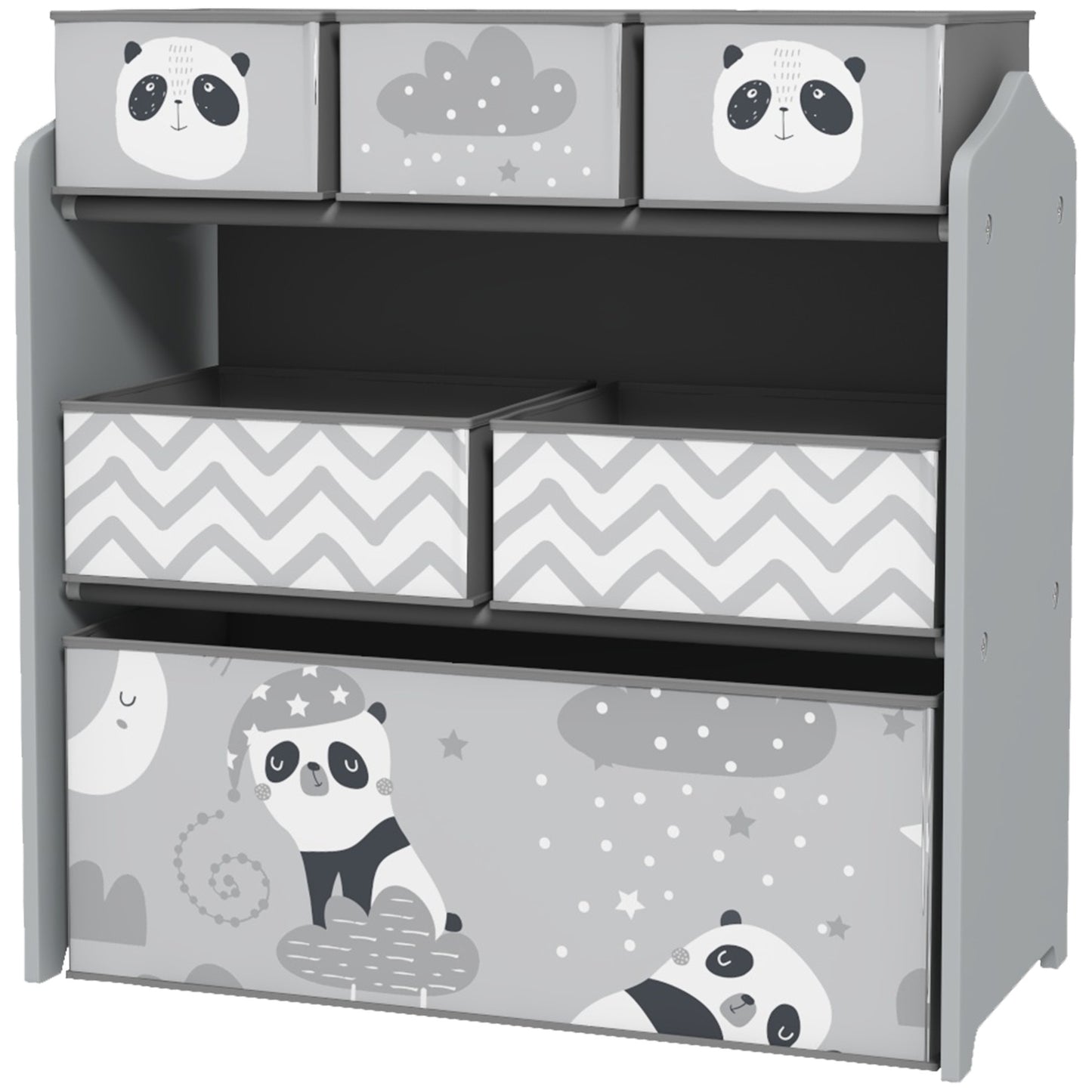 Qaba Toy Organizer with 6 Storage Bins, Kids Storage Unit for Bedroom, Kids Room, 25" x 12" x 26", Gray