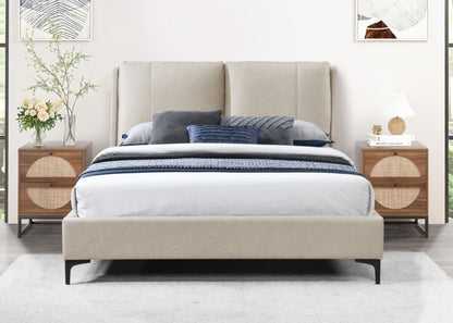 Upholstered Tan Queen Bed