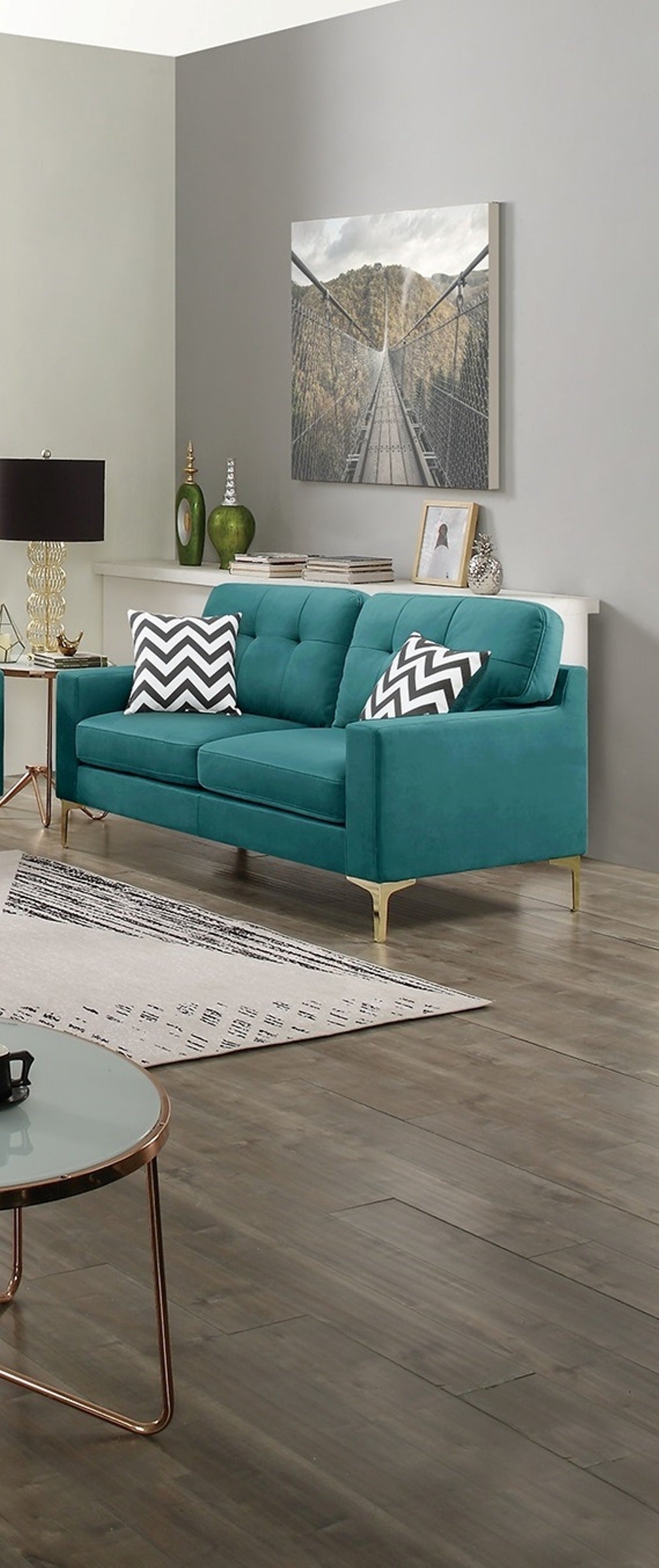 Eye-Catching Attractive 2pc Sofa Set Teal Blue Velvet Fabric Sofa Loveseat w Pillows Couch Firm Tufted Cushions Living Room