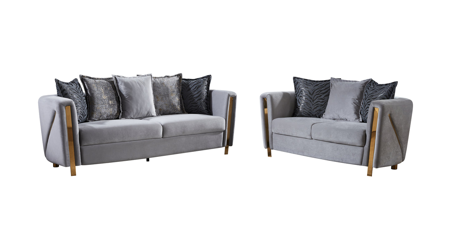 Thick Velvet Fabric Upholstered 2Pc Living Room Set Made With Wood in Gray