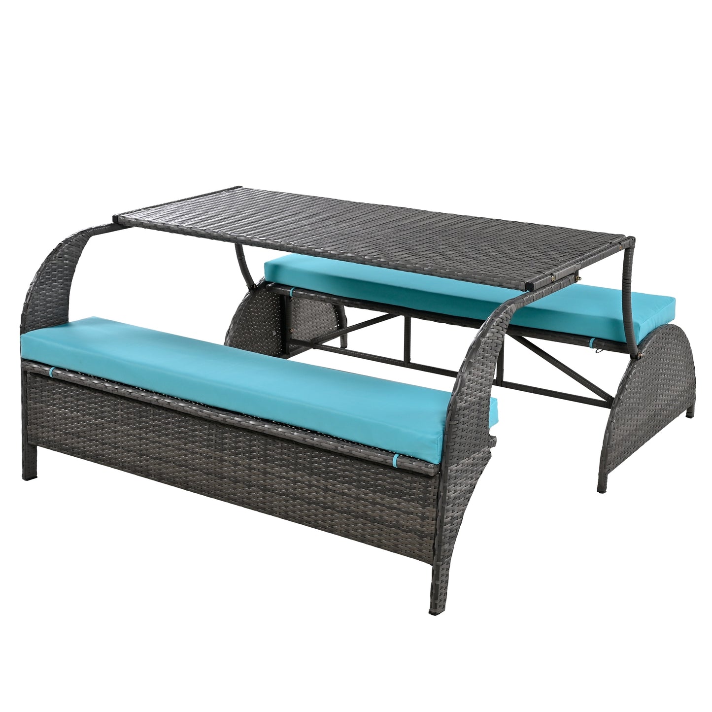 U_STYLE Versatile outdoor loveseat that converts to four seats and a table, suitable for gardens and lawns