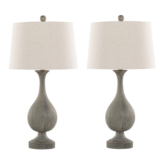 Cipolla Poly 29' Farmhouse Polyresin Table Lamp in Acid Dusty Wood Poly, Antique Soft Brass and Natural Linen Shade from Grandview Gallery by LumiSource - Set of 2