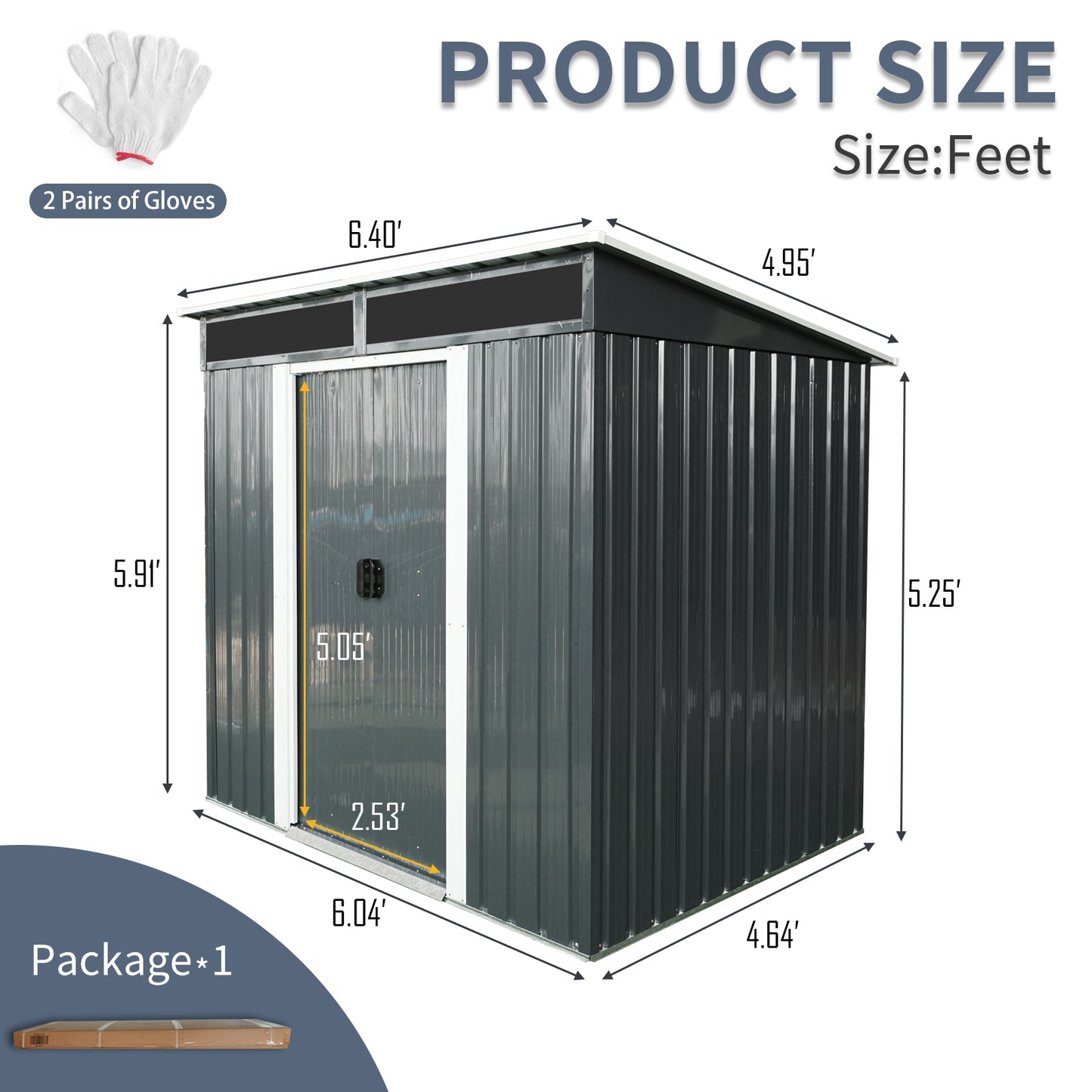 6ft x 5ft Outdoor Metal Storage shed with Lockable Sliding Doors and Transparent plate for Garden, Lawn (Black and White)