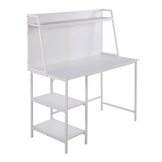 Geo Shelf Contemporary Desk in White Steel and White Wood by LumiSource