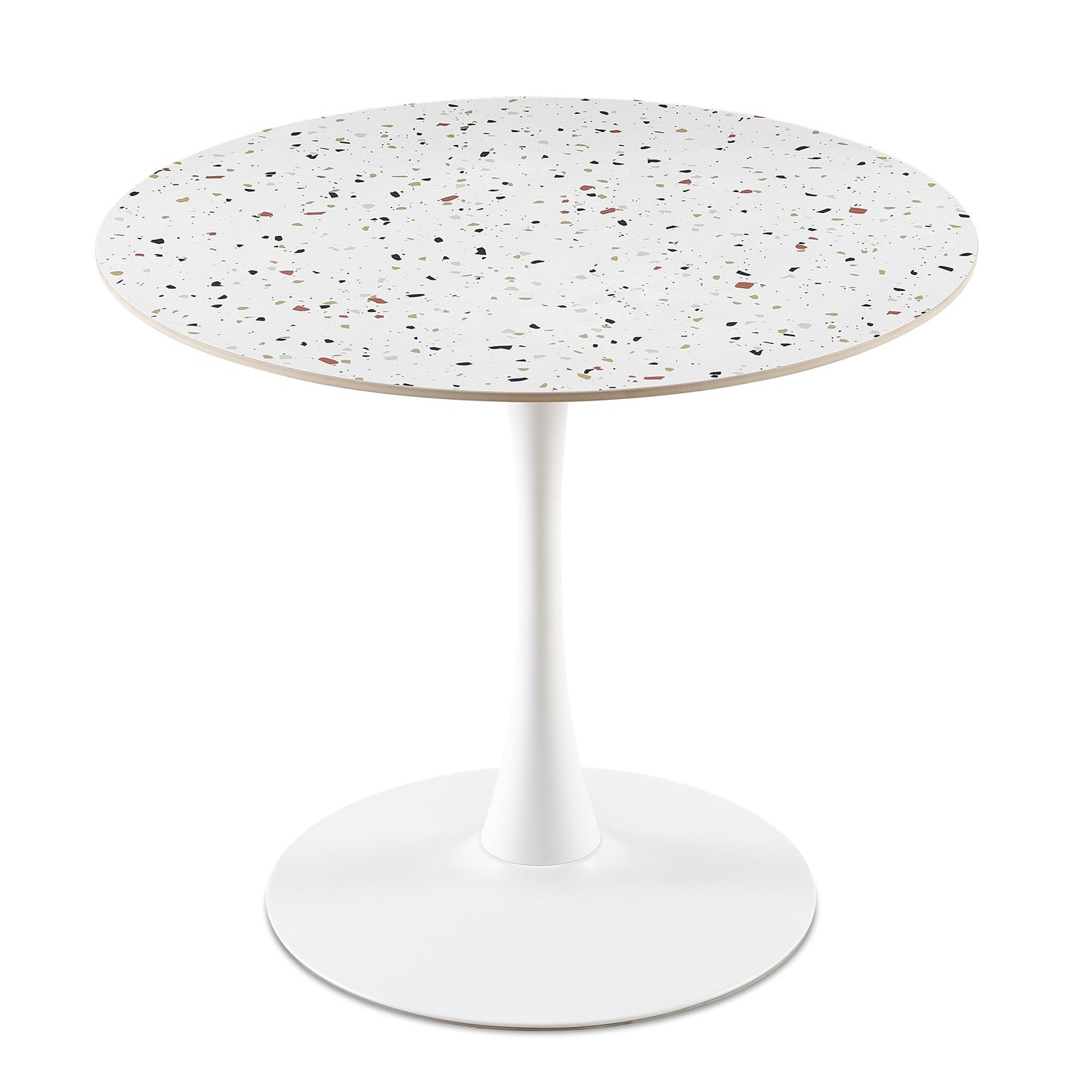 Mid-Century White Stone Round Dining Table for Dining Room, Living Room,Cafe,Easy to Assemble and Clean