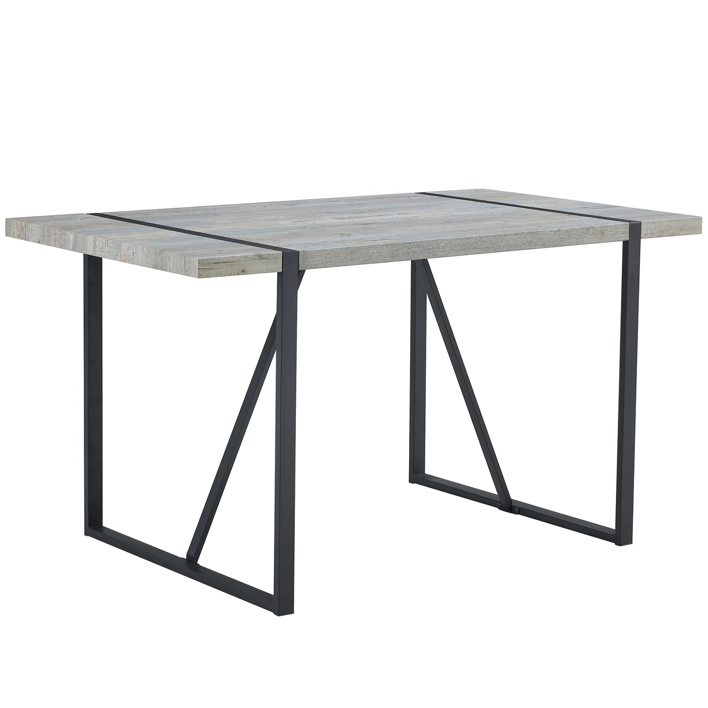 Industrial Rectangular MDF Light Grey Patterned Dining Table for 4-6 people with 1.5 inch thick MDF top and black metal legs for desks, kitchens, patios, dining rooms