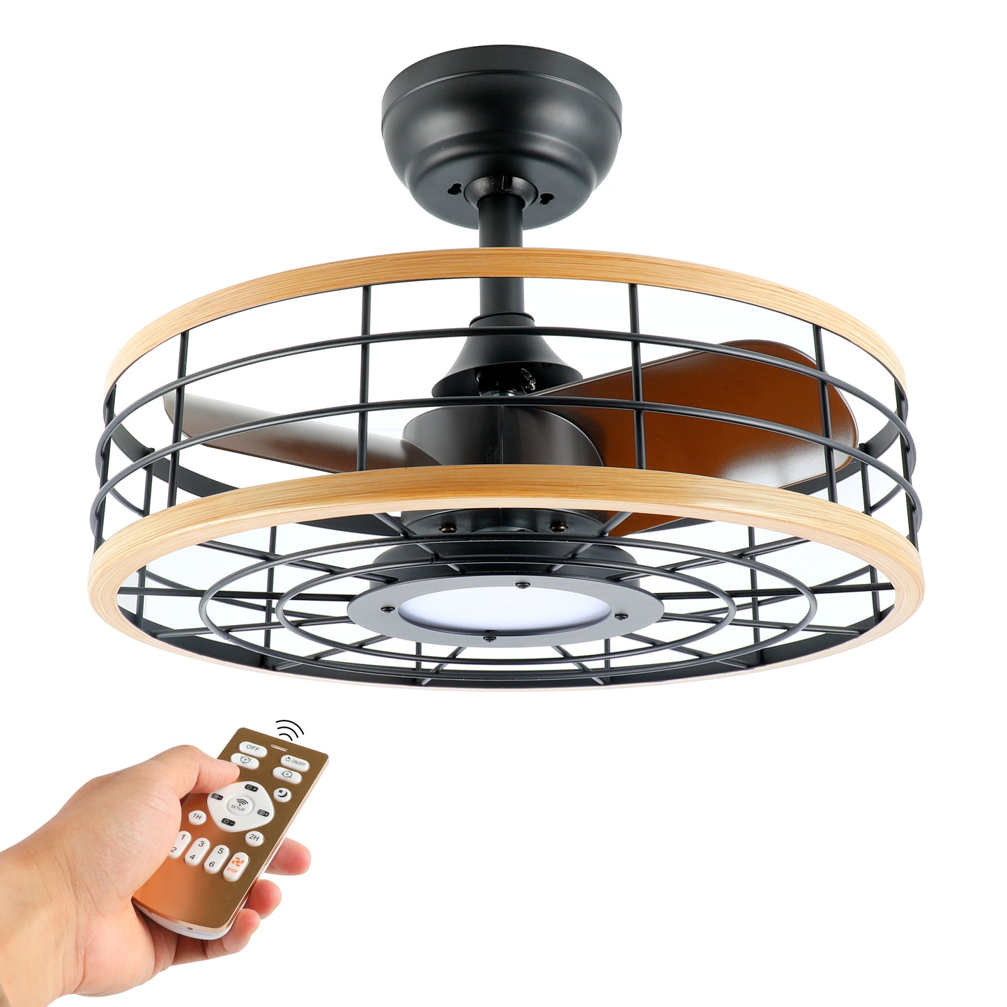 InfiniPower 16'' ceiling fans with lights and remote, Caged Ceiling Fan with Reversible Motor for Different Seasons, Quiet and Energy Saving, 6 level Speeds