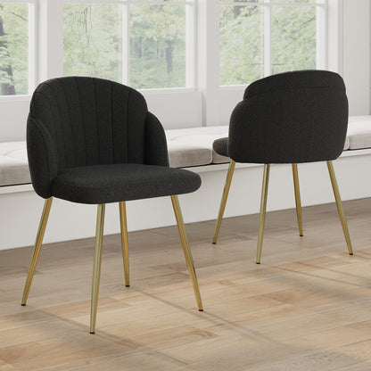 Modern simple black teddy fleece dining chair Fabric Upholstered Chairs home bedroom stool back dressing chair gold metal legs(set of 2)