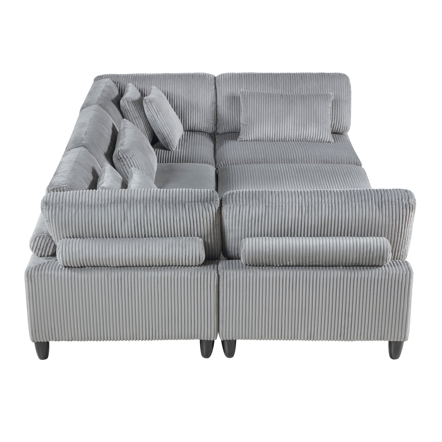 6pc Modular Sectional Set Gray Corduroy Upholstery 3x Armless Chairs 2x Corner Seats 1x Ottoman Pillows Living Room Furniture