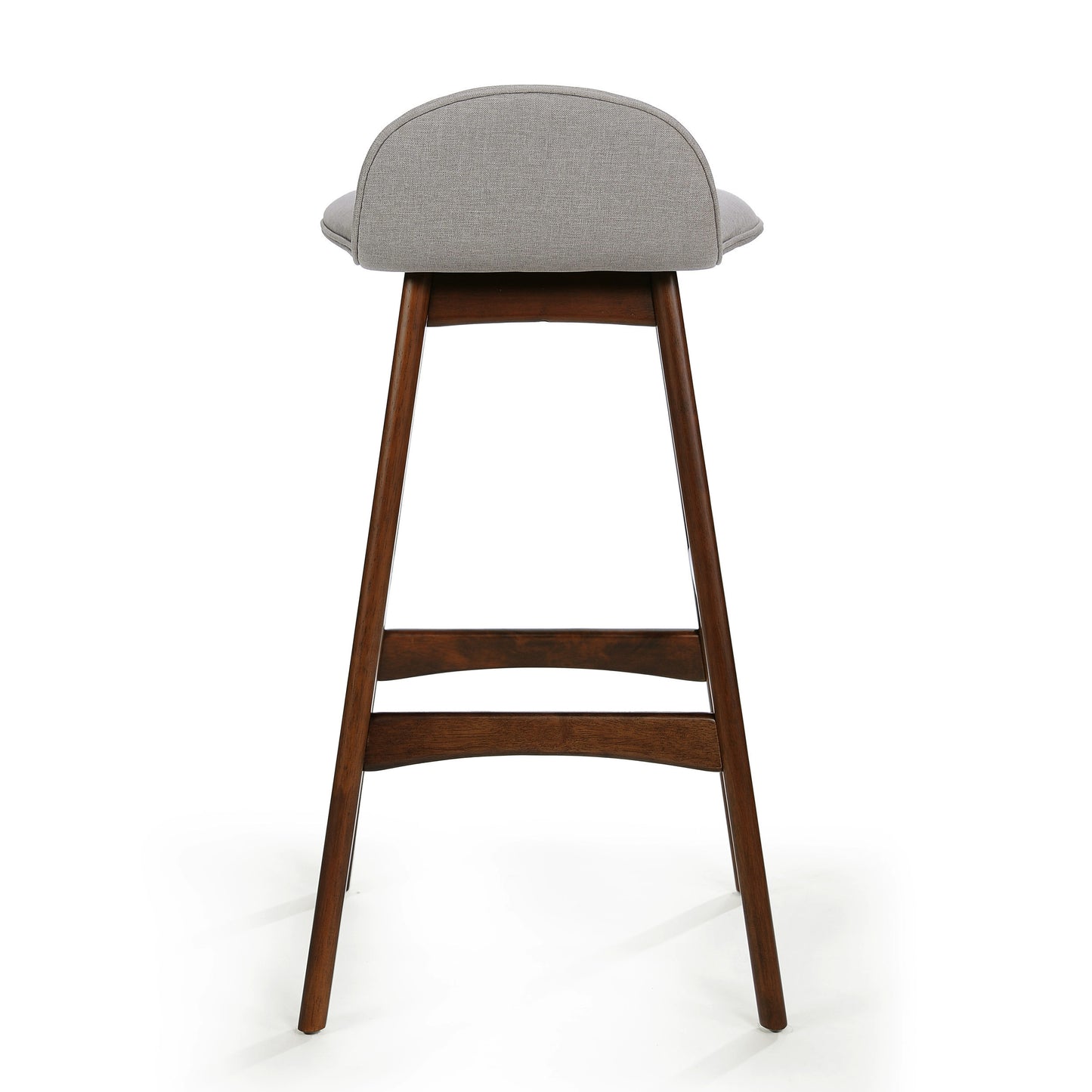 28.5" Mid-Century Modern Upholstered Low Back Barstools (Set of 2), Light Gray, Natural Walnut Finish