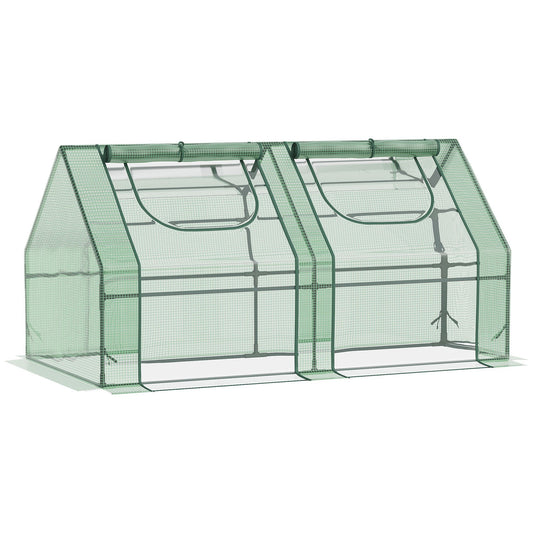 Outsunny 6' x 3' x 3' Portable Greenhouse, Garden Green House with 2 PE/Plastic Covers, Steel Frame and 2 Roll Up Windows, Green