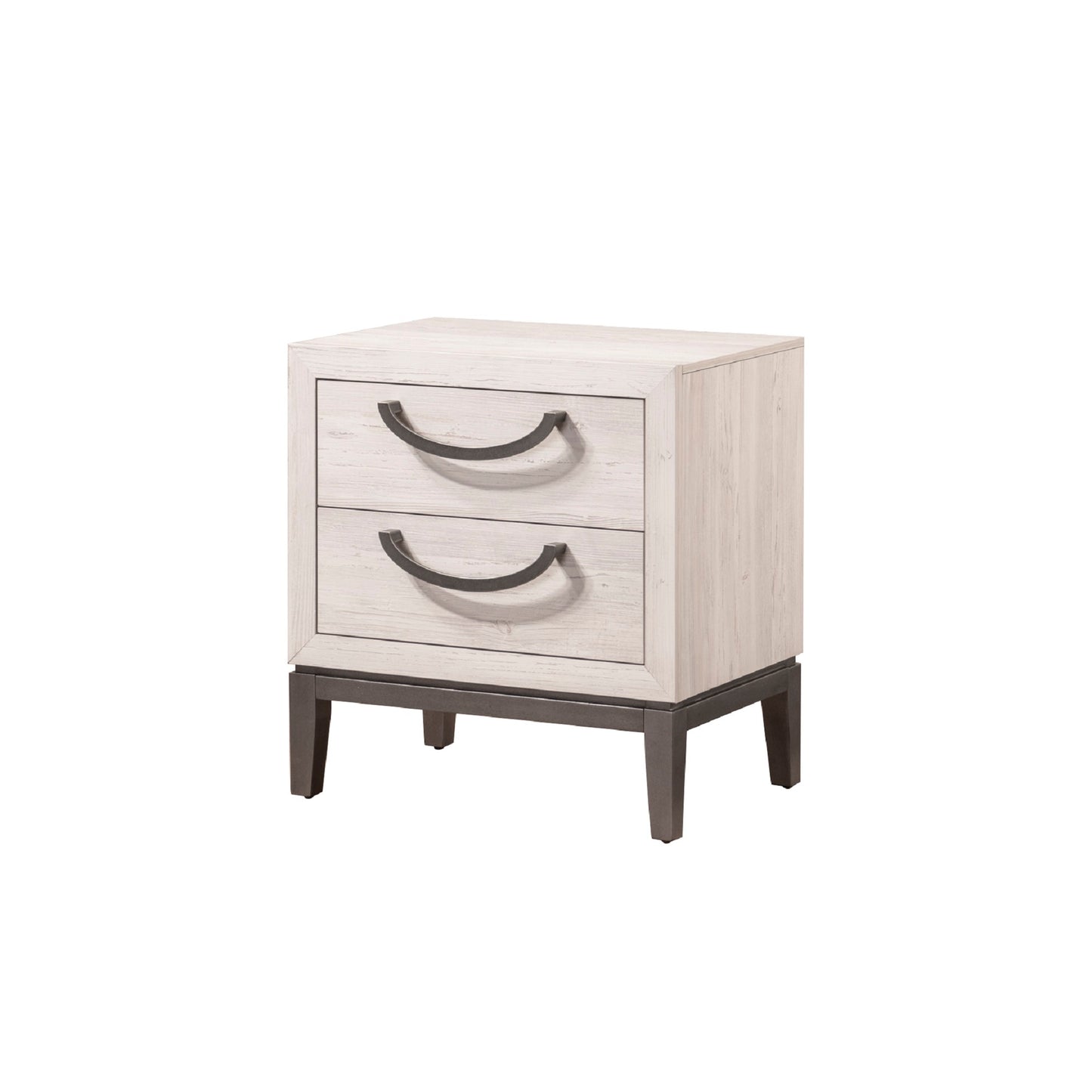 1pc Unique Design Contemporary Sleek Beige White Finish Nightstand 2- Drawers Storage Bedroom Wooden Furniture Solid Wood