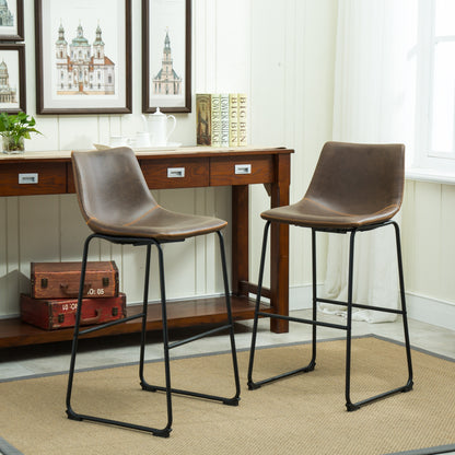 Lotusville Vintage PU Leather Barstools, Set of 2, Antique Brown