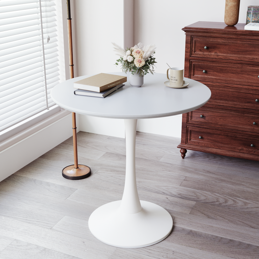 31.5" White Round Dining Table, Tulip Table Kitchen Dining Table 2-4 People with MDF Table Top & Pedestal Base, Mid-Century End Table Leisure Coffee Table Office Living Room Table