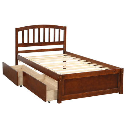 Twin Platform Storage Bed Wood Bed Frame with Two Drawers and Headboard, Walnut(Previous SKU: SF000062DAA)