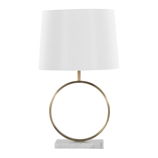 Moon Contemporary Table Lamp in White Marble, Gold Metal and White Shade by LumiSource