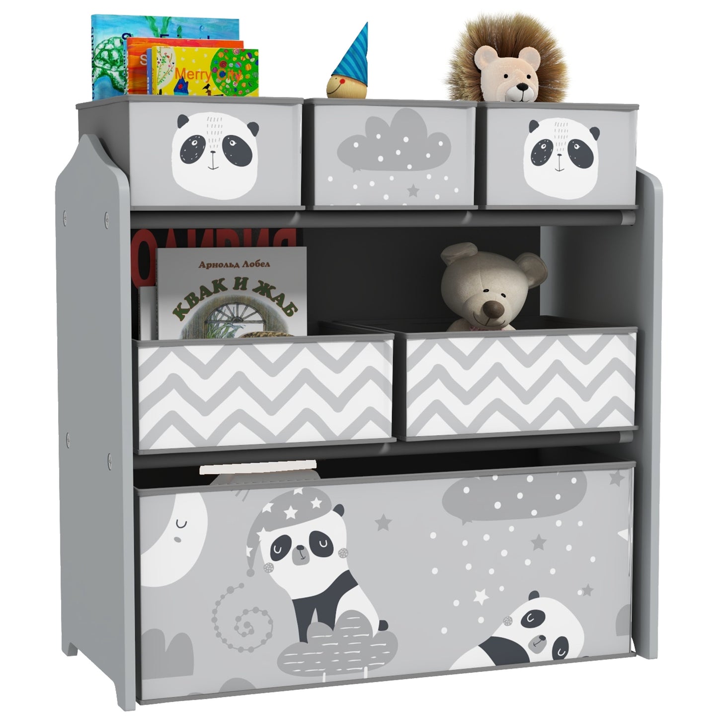 Qaba Toy Organizer with 6 Storage Bins, Kids Storage Unit for Bedroom, Kids Room, 25" x 12" x 26", Gray