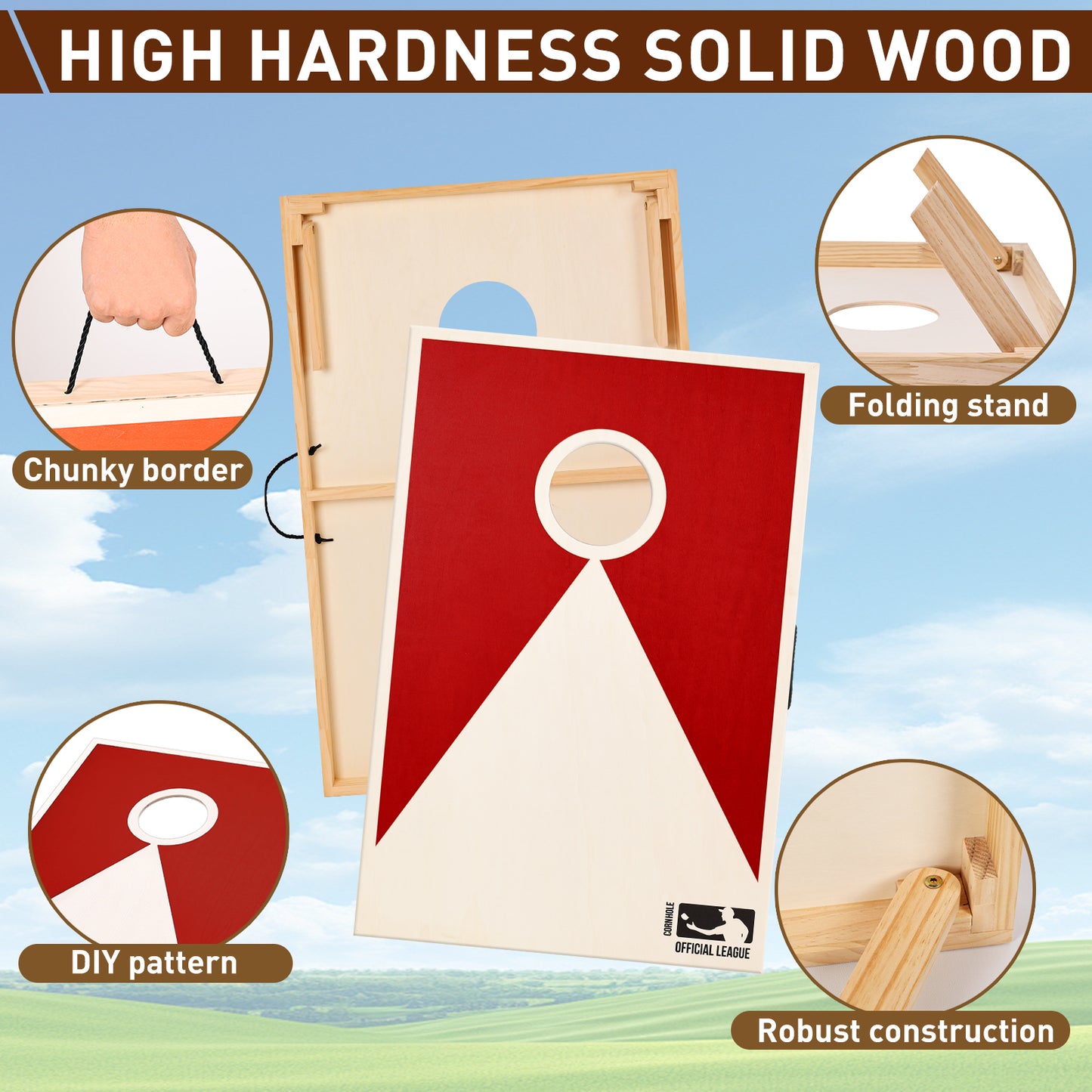 Solid Wood Premium Cornhole Set -  3 Feet x 2 Feet Game Boards, Includes Set of 8 Corn Hole Toss Bags