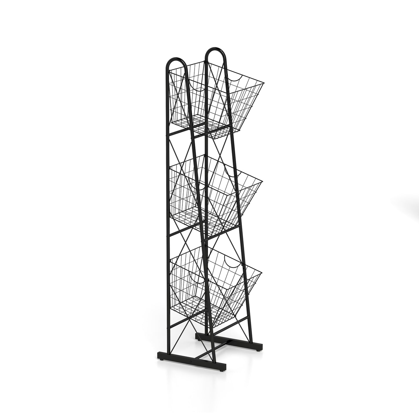 3-Tier Kitchen Storage Basket Organizer, Freestanding Metal Wire Rack for Fruit, Vegetables, and Pantry Items