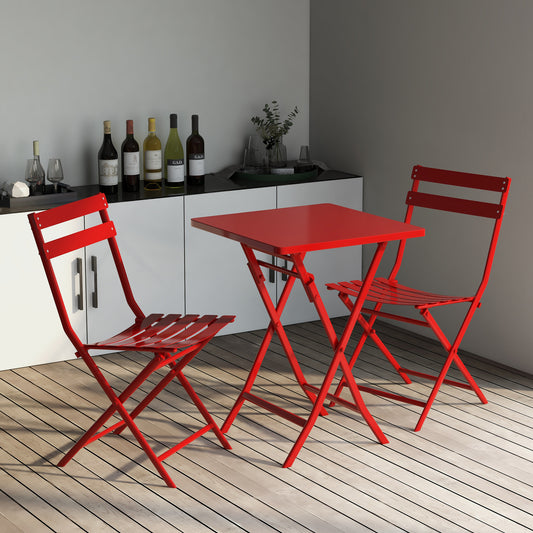 3 Piece Patio Bistro Set of Foldable Square Table and Chairs, Red