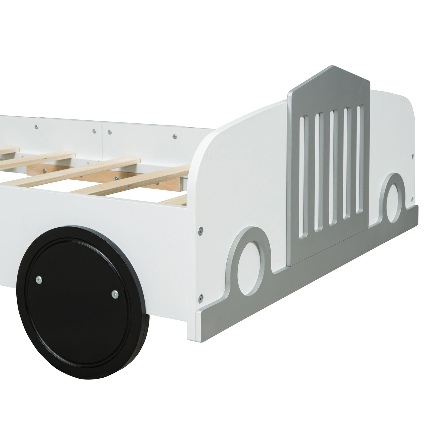 Twin Size Car-Shaped Platform Bed with Wheels,White