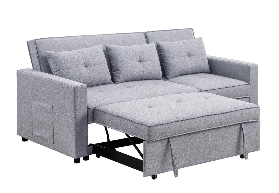 Zoey 79.75" Light Gray Linen Convertible Sleeper Sofa with Side Pocket