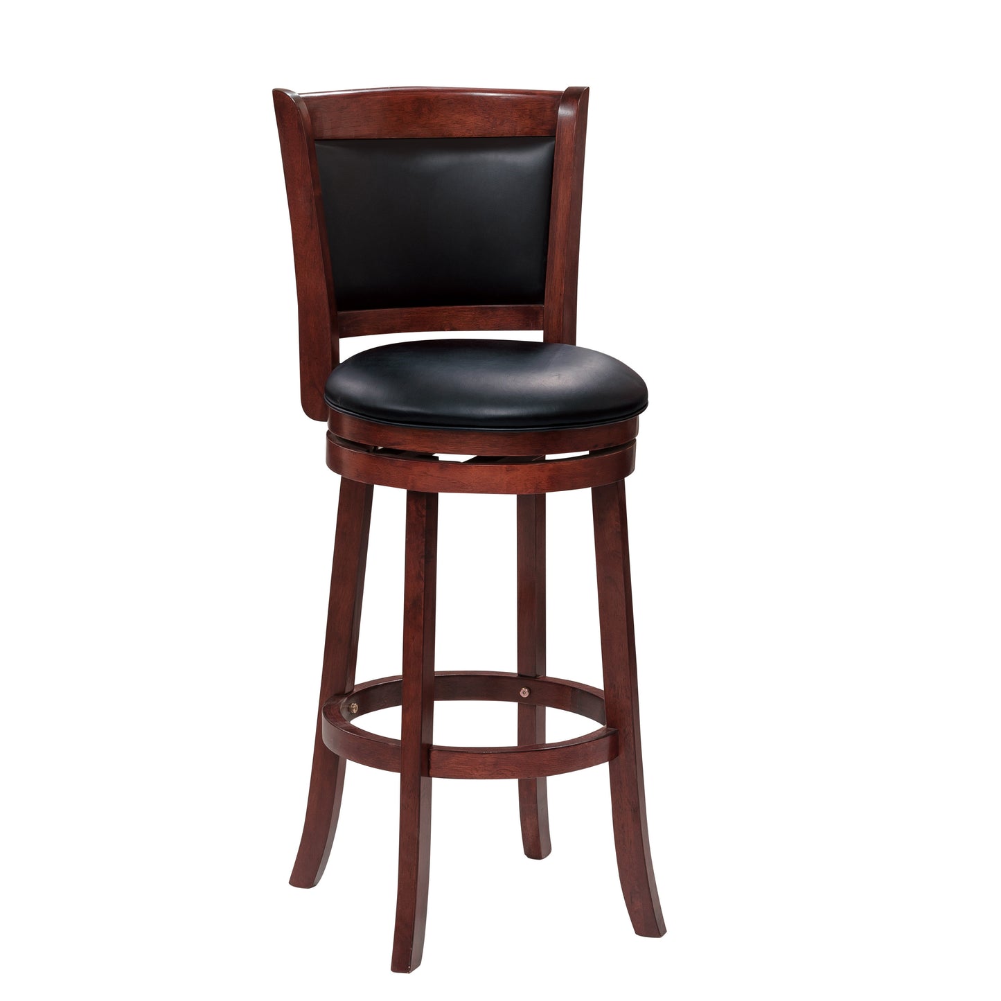 Comfortable Swivel Pub Height Chair 1pc Dark Cherry Finish Faux Leather Upholstery Solid Wood Furniture, Swivel Bar Chair