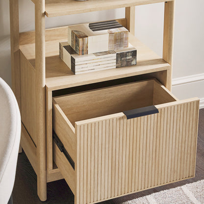 Transitional Narrow Bookshelf with Drawer on Bottom - Oak