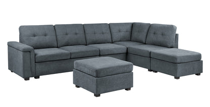 Isla 119" Gray Woven Fabric 7-Seater Sectional Sofa with Ottomans