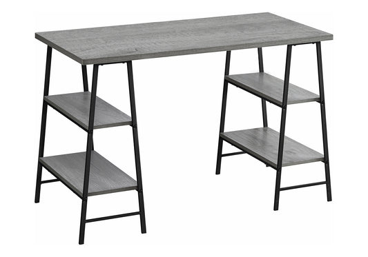 Computer Desk, Home Office, Laptop, Storage Shelves, 48"l, Work, Grey Laminate, Black Metal, Contemporary, Modern