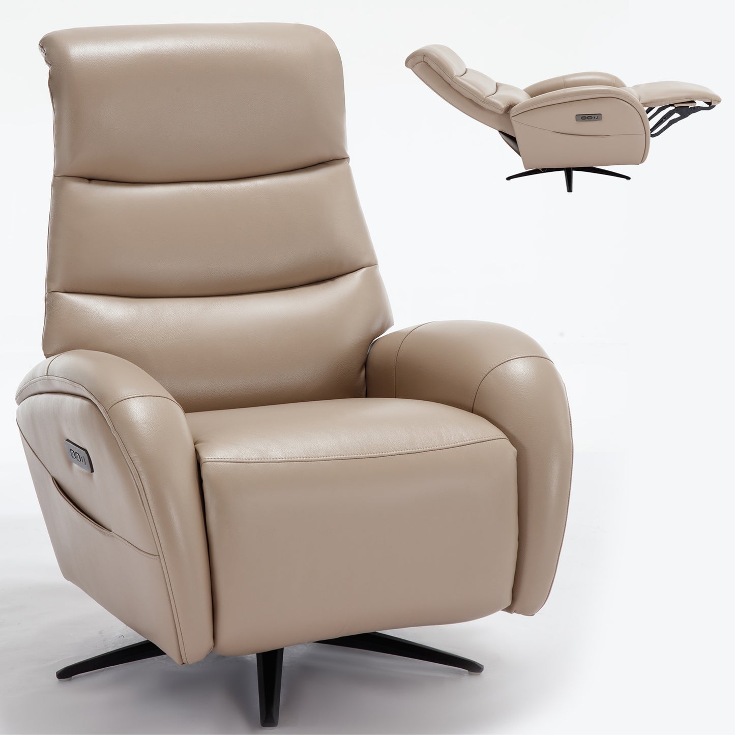 Khaki Leatheraire Dual Motor 270° Swivel Power Recliner Chair With Heavy Duty Motion Mechanism, USB and Type-C Charging Ports