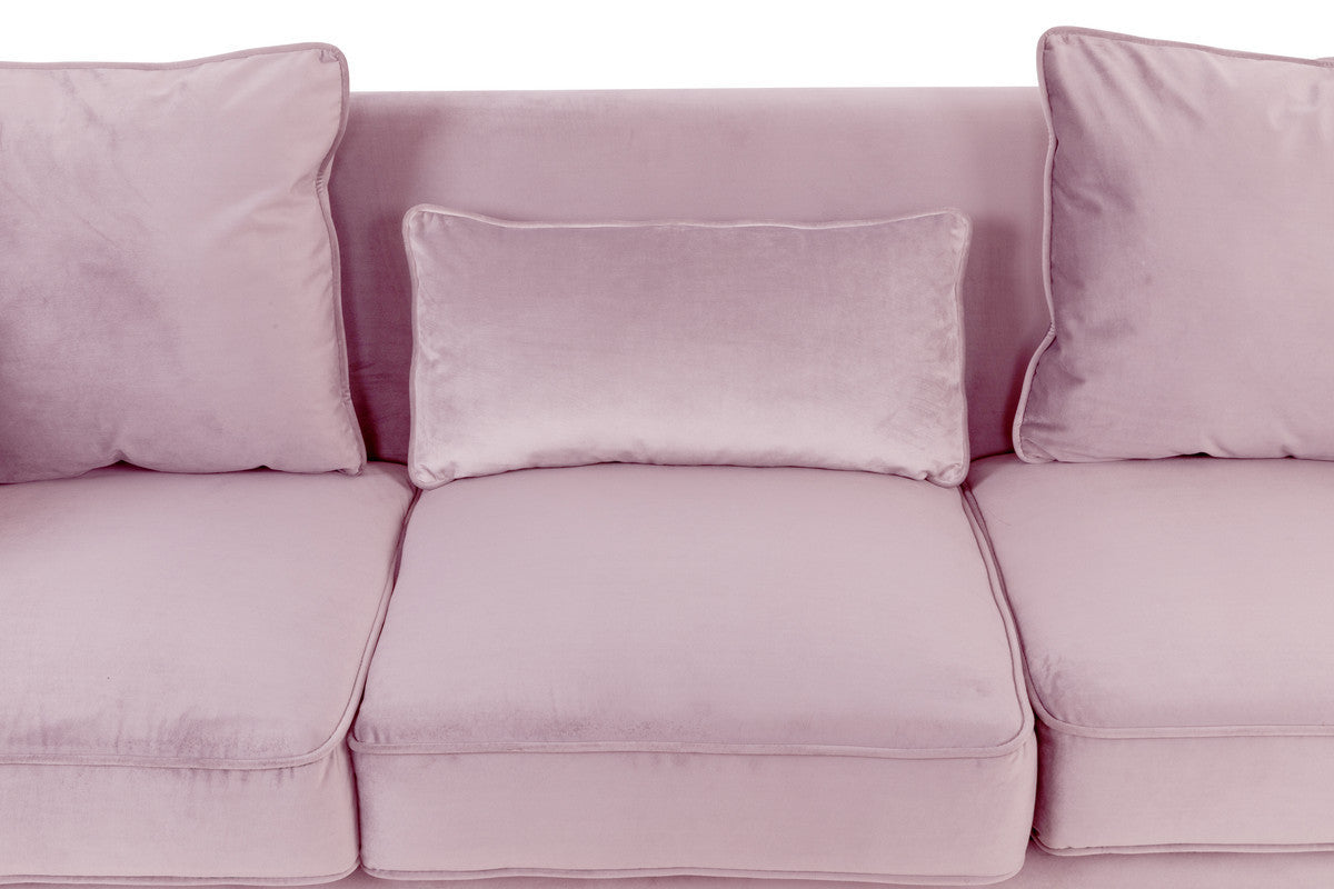 Bayberry 73" Pink Velvet Sofa with 3 Pillows