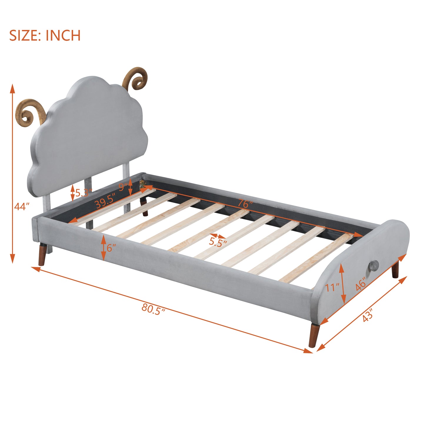 Twin Size Upholstered Platform Bed with Sheep-Shaped Headboard, Gray