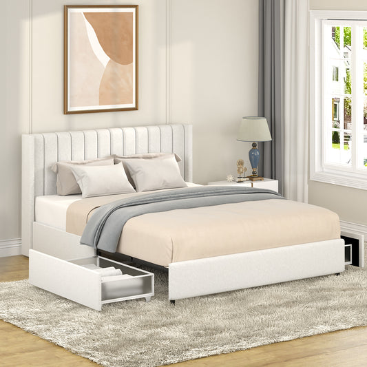 Same as B083P156197 Anda Patented 2-Drawers Storage Bed Queen Size Ivory Boucle Upholstered Platform Bed, Tufted Headboard, Wooden Slat Mattress Support, No Box Spring Needed