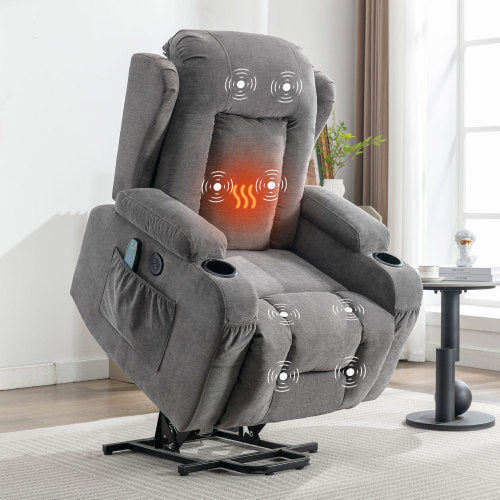 Power Lift Recliner Chair Recliners for Elderly with Heat and Massage Recliner Chair for Living Room with Infinite Position and Side Pocket,USB Charge Port(GREY)