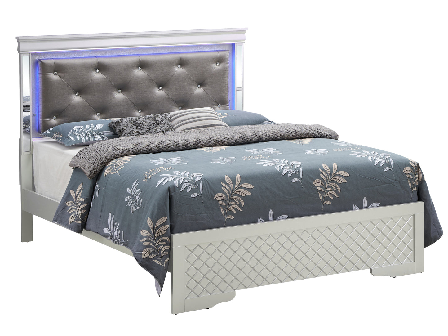 Elegant Transitional King Bed In Silver Champagne