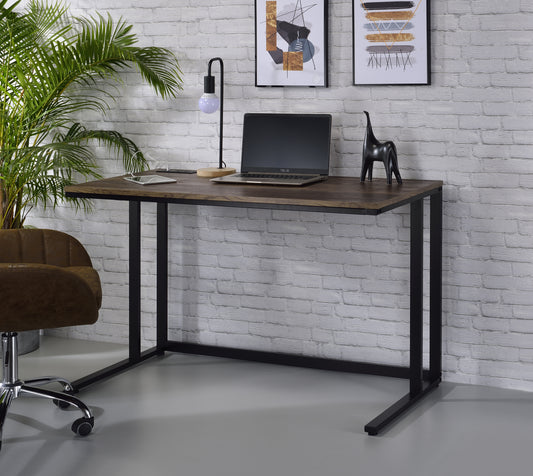 Walnut and Black Writing Desk with USB Port