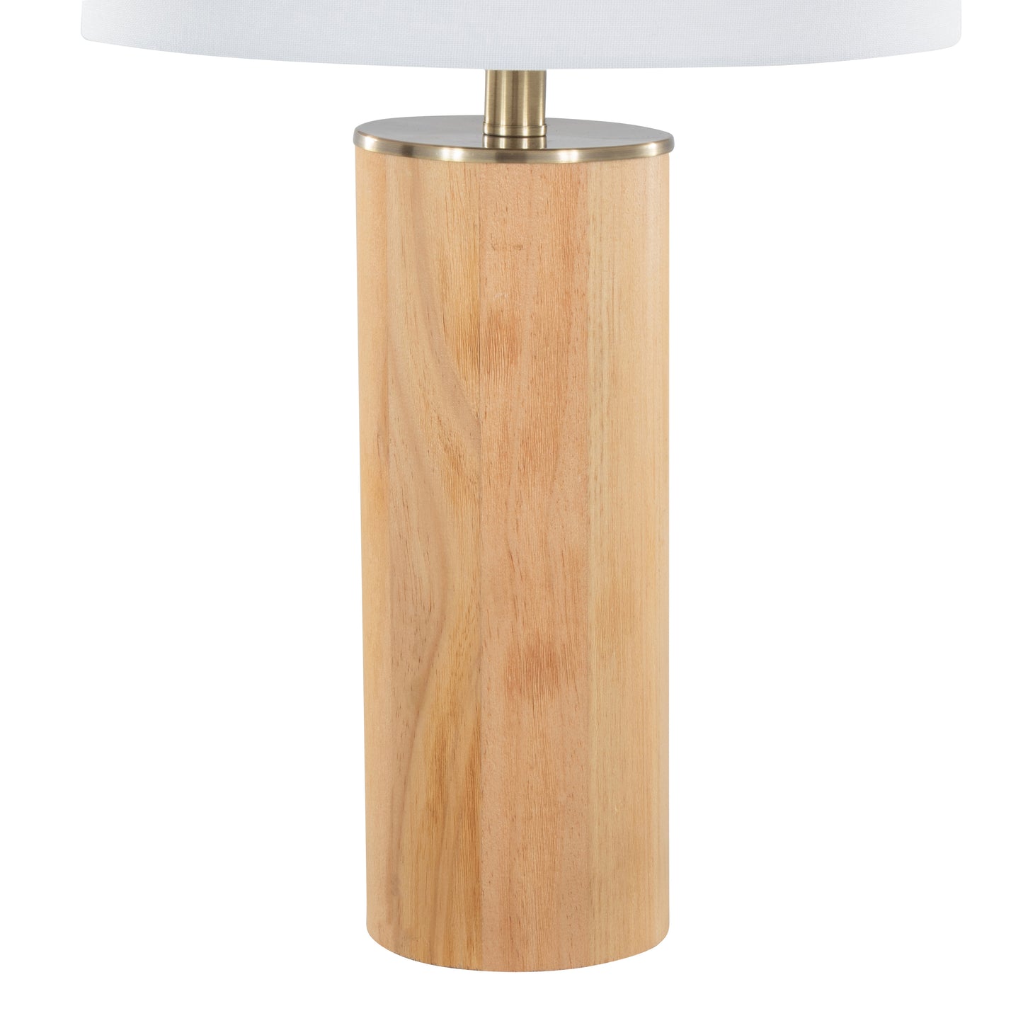 Cylinder Ash 27" Contemporary Wood Table Lamp in Ash Wood, Antique Brass, and White Linen by LumiSource