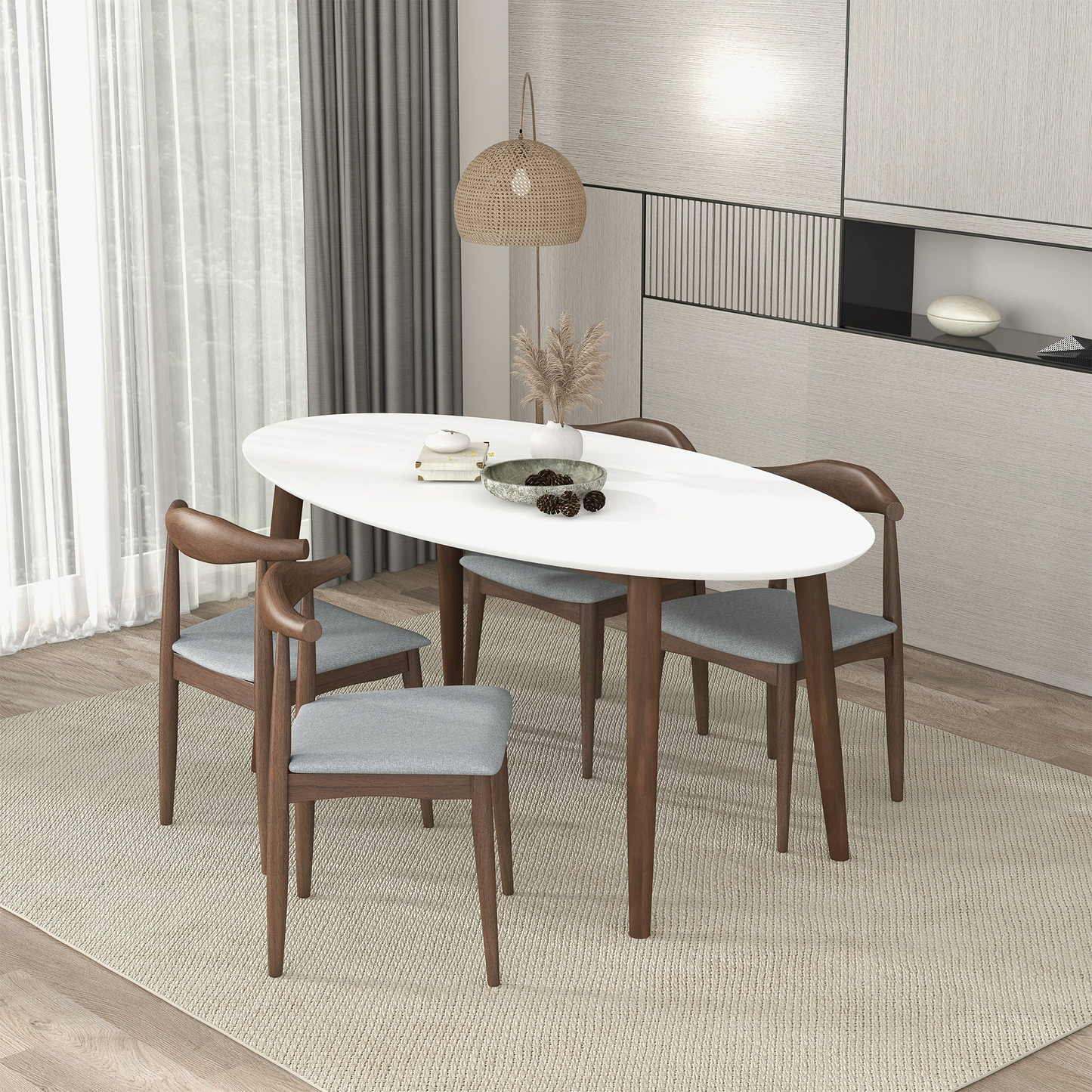 Ada Mid Century Modern Style Solid Wood White Top Oval Dining Table