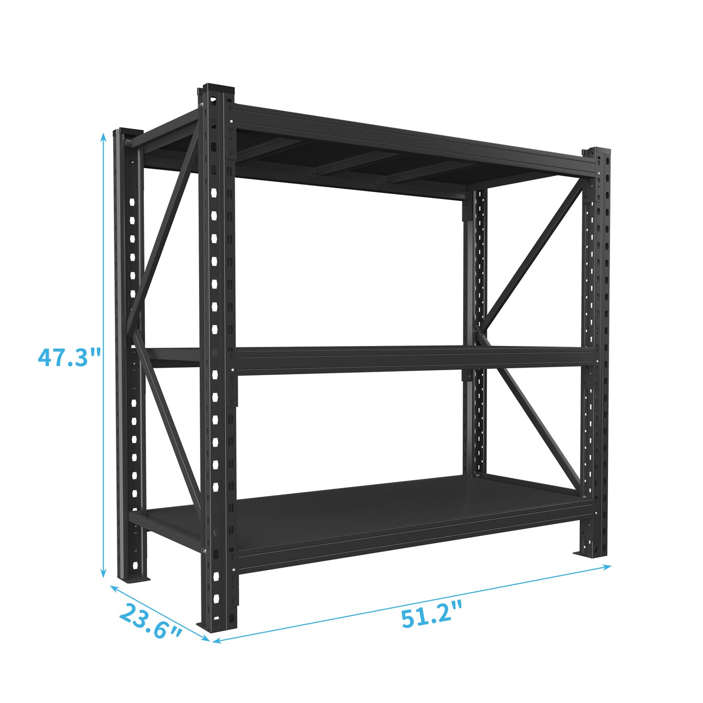 3-Tier Industrial Shelving Rack - 47in, Heavy Duty Steel Shelving Unit Adjustable, 51.2" W*23.6" D*47.3"H, Black, Requires Assembly