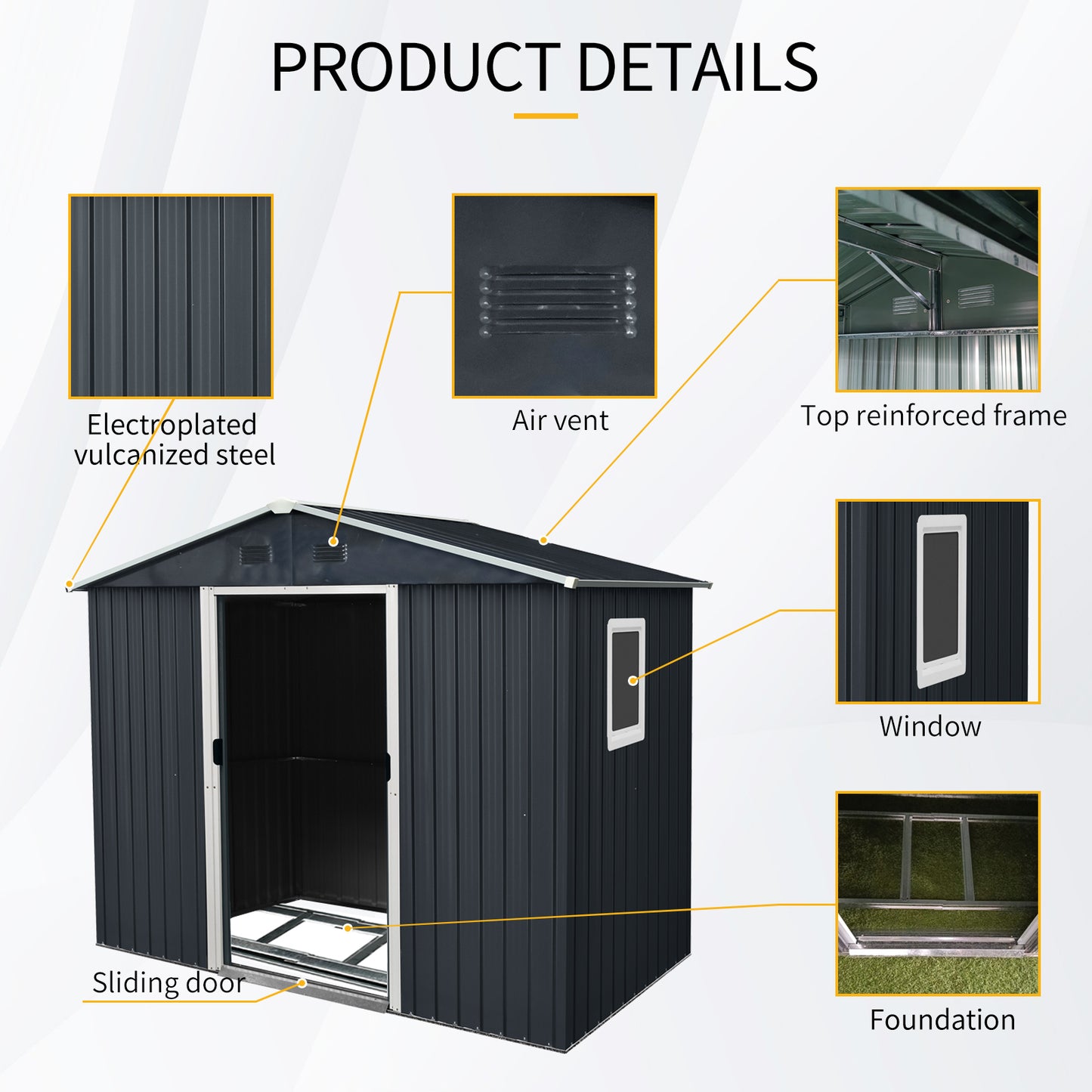 8ft x 4ft Outdoor Metal Storage Shed with Window and Metal Foundation for Backyard, Patio, Lawn (Black and White)