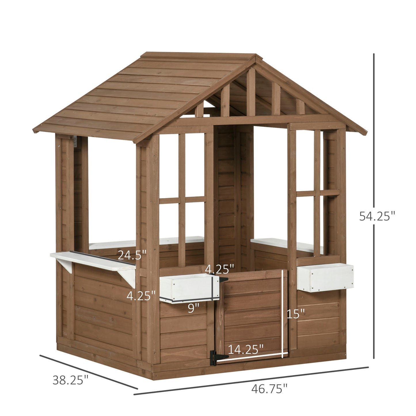 Outsunny Kids Wooden Playhouse, Outdoor Garden Games Cottage, with Working Door, Windows, Flowers Pot Holder, 47" x 38" x 54"