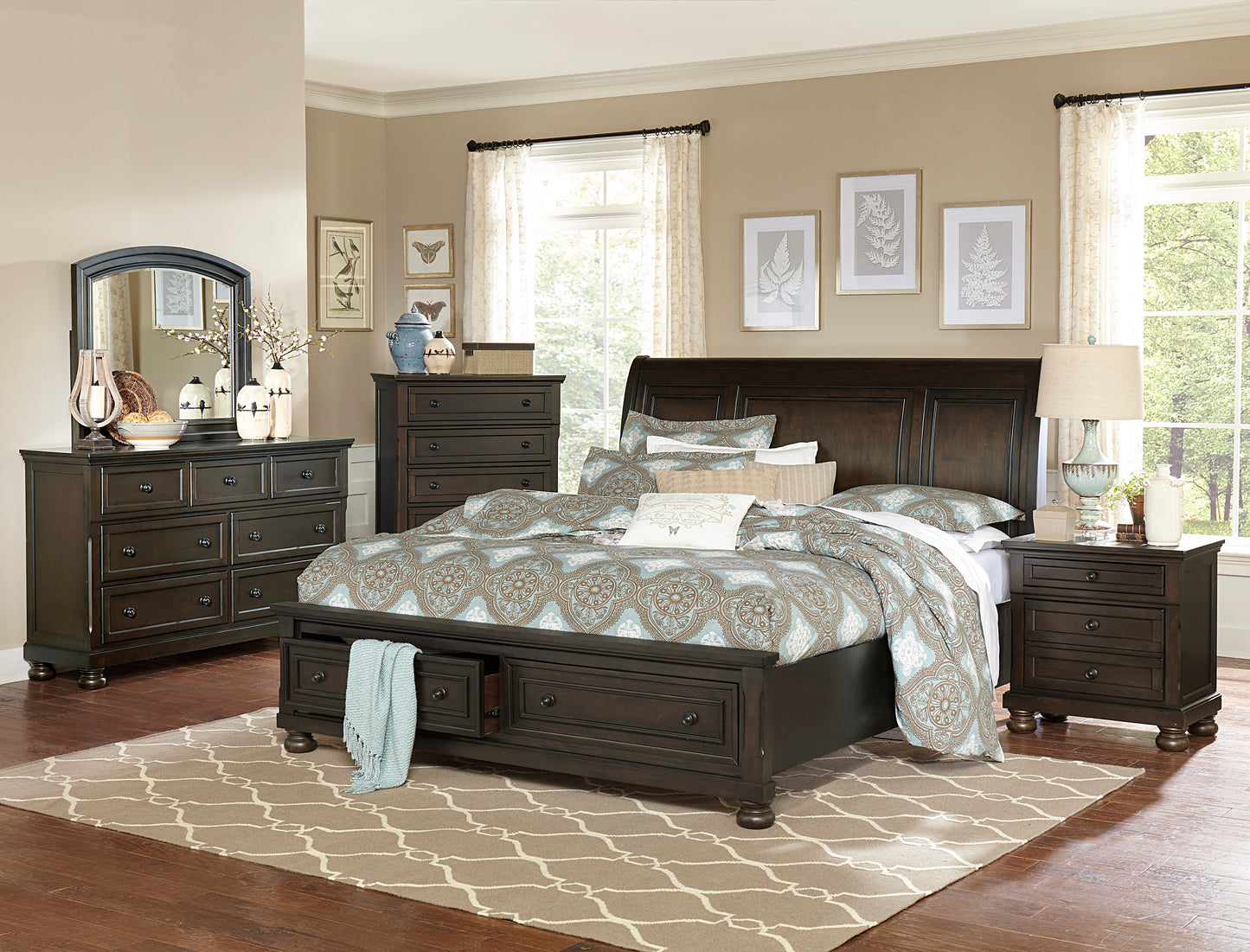 Transitional Design Nightstand Grayish Brown Finish Two Dovetail Drawers Bun Feet Wooden Furniture