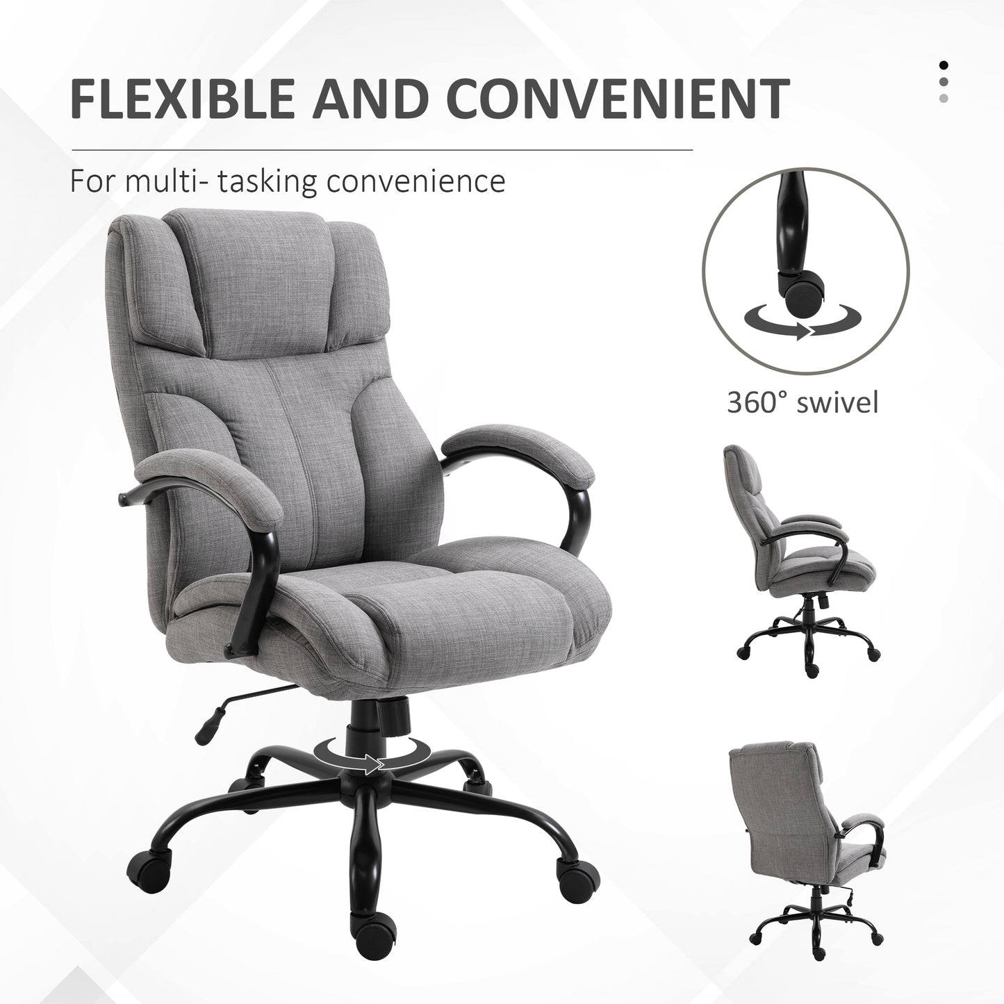 500lbs Big and Tall Office Chair with Wide Seat, Ergonomic Executive Computer Chair with Adjustable Height, Swivel Wheels and Linen Finish, Light Grey