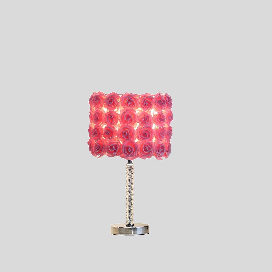 18.25" Pink Roses in Bloom Acrylic / Metal Table Lamp