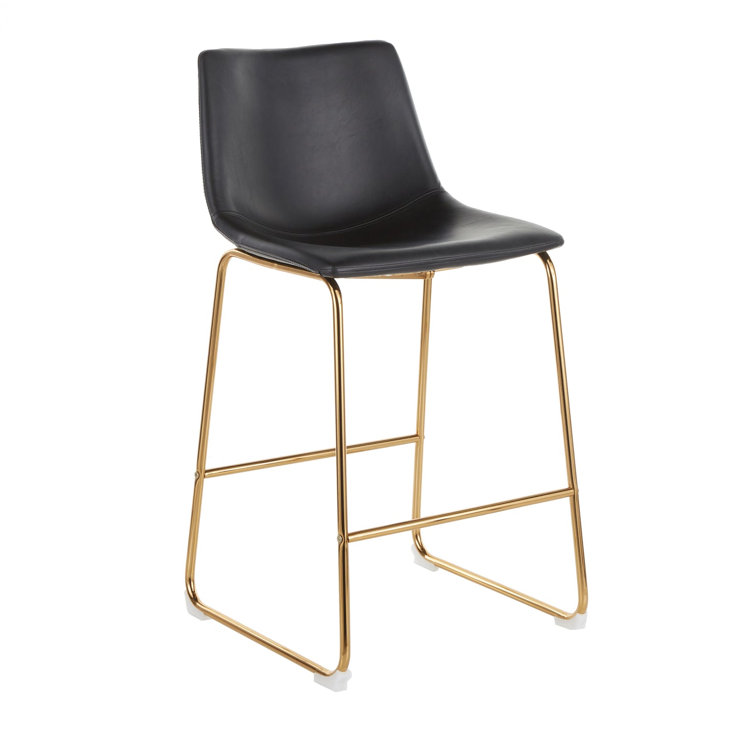 Duke Contemporary Counter Stool in Gold Metal and Black Faux Leather by LumiSource - Set of 2