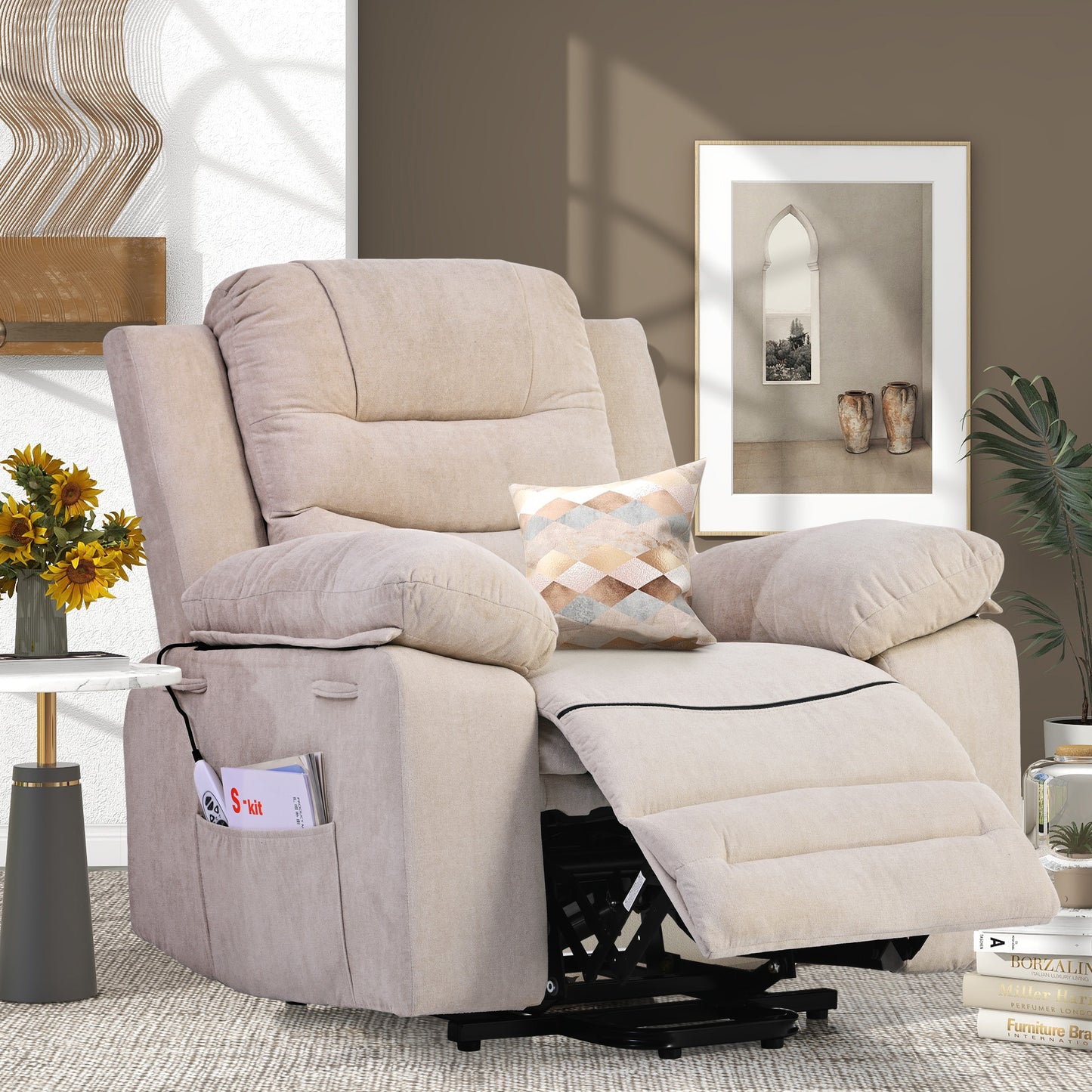 Massage Recliner,Power Lift Chair for Elderly with Adjustable Massage and Heating Function,Recliner Chair with Infinite Position and Side Pocket for Living Room ,Beige