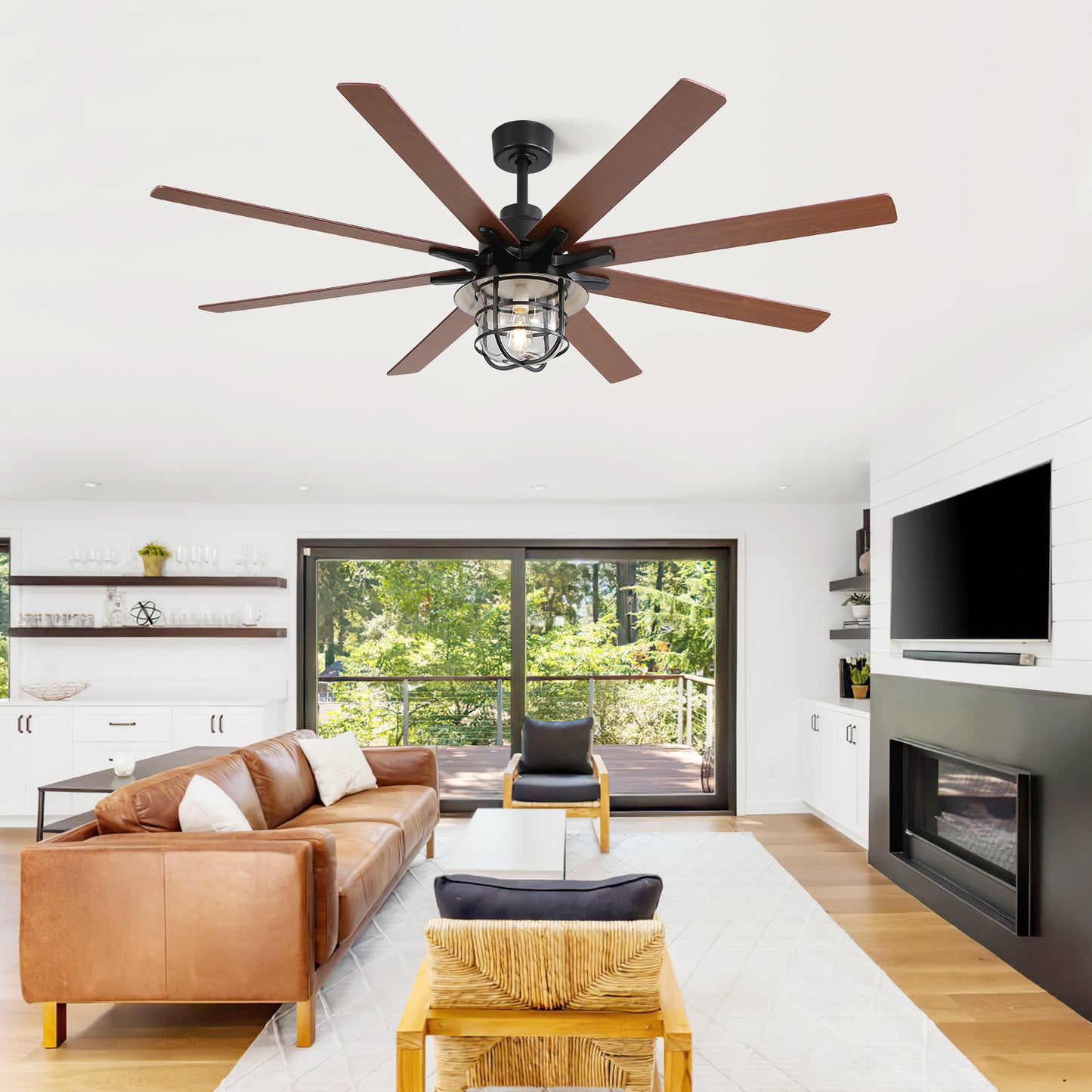 Modern 66 Inch Ceiling Fan With 6 Speed Wind 8 Blades Remote Control Reversible DC Motor With Light