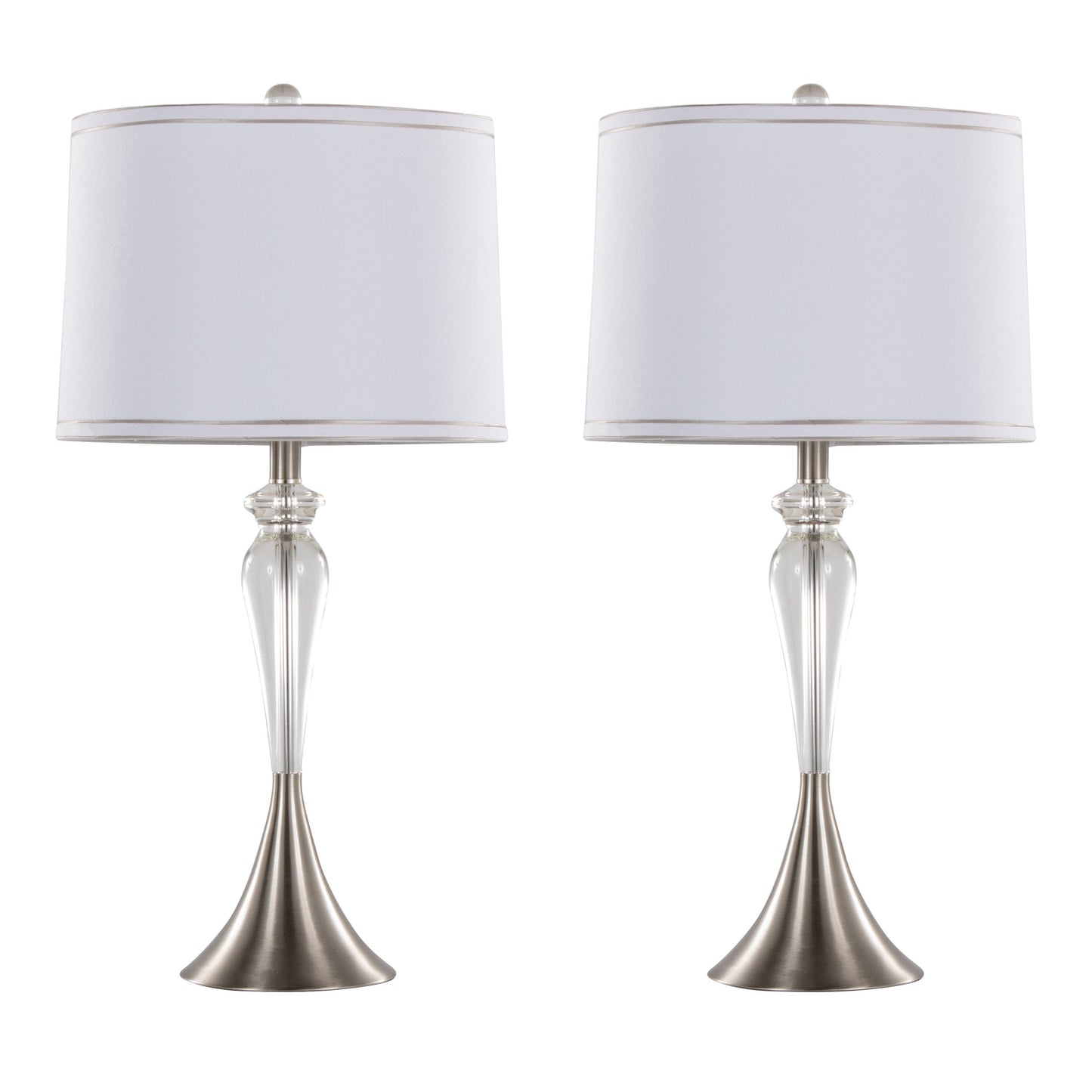 Ashland 28' Contemporary Crystal Table Lamp in Clear Crystal, Brushed Nickel and White Linen Shade with Silver Trim from Grandview Gallery by LumiSource - Set of 2